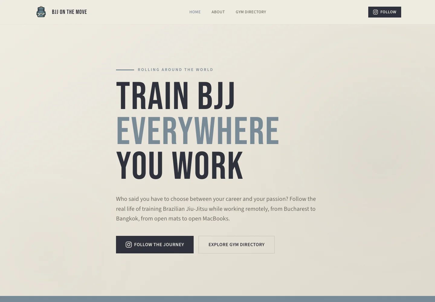 BJJ on the Move website with its train everywhere you work message